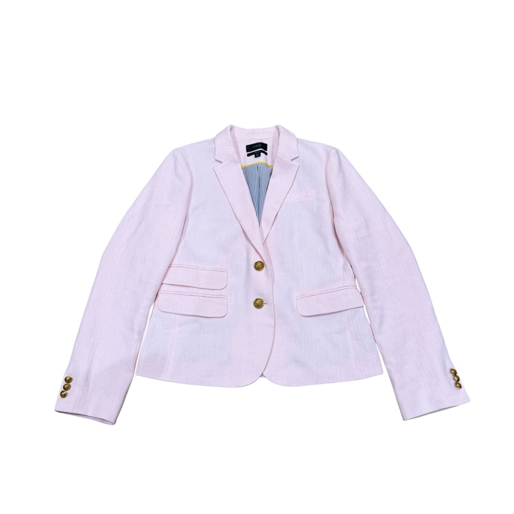 J.Crew Dalton Blazer Pink Linen Cotton Gold Buttons 10 Tall Herringbone Career